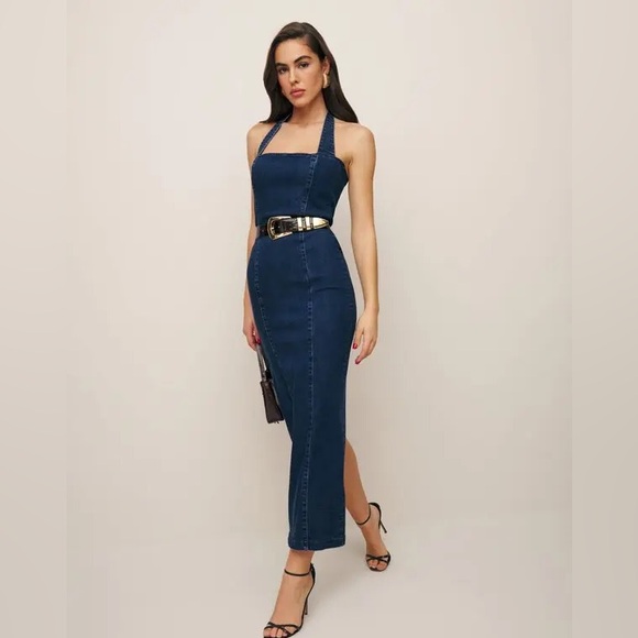 Reformation Evita Sleeveless Denim Midi Dress NWT brand new - Picture 2 of 16